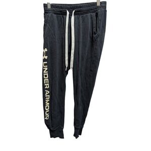 Under Armour Mens Rival Fleece Joggers Black Graphic Logo Sweatpants Small Loose